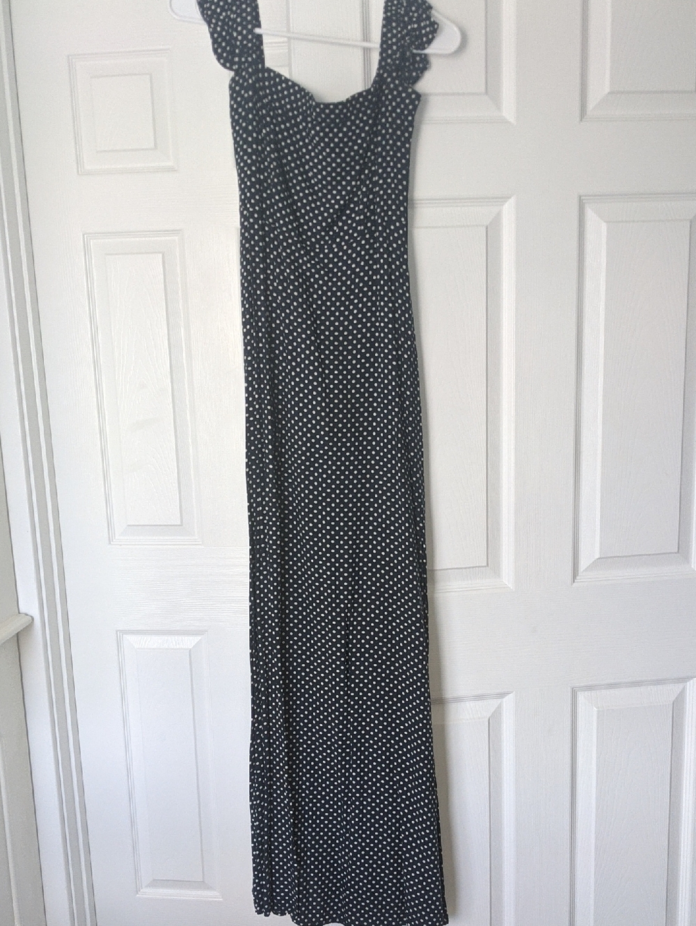 Lulu's Navy and White Polka Dot Ruffle Strap Maxi Dress